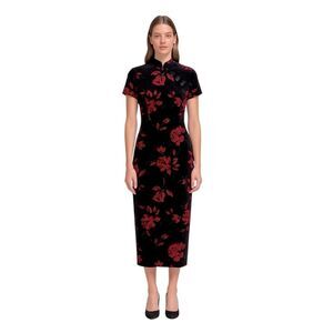 Vintage 90's Amanda Smith Black and Red Floral Velvet Formal Party Dress